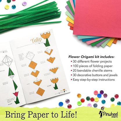 Pinwheel Crafts Origami Papers Kit - Multicolor Flower Origami Kit for Kids,Teens and Adults Ages 6 7 8 9 10 11 12+, Arts and Paper Crafts for Kids 150 Pcs - Fun Foldable Gift
