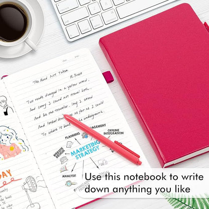 feela 24 Pack Journal Notebook for Work, Business Notebook Bulk Hardcover Lined Writing Journal with Pen Holder for Men Women Note Taking, with 24 Black Pens, 120 GSM, 5.1”x8.3”, A5, Berry