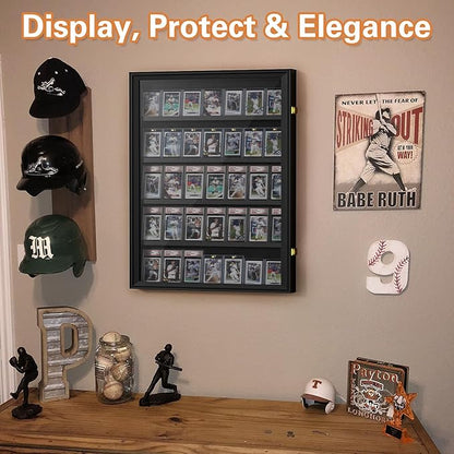 Mlikero Baseball Card Display Case, 35 Graded Card Display Frame Lockable, Trading Card Display with UV Protection Sports Card Display Case for Baseball Cards, Football Cards, Sports Cards