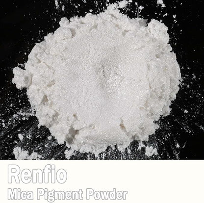 Renfio 100g Mica Powder Pigment, Metallic Natural Dye Mineral Pearl Shimmer Epoxy Resin Dye for Painting Soap Making Slime Bath Bombs 3.5 Oz - Porcelainous White
