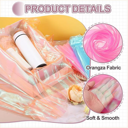 MECCANIXITY Iridescent Sheer Organza Fabric, 2 Yards x 59 Inches Solid Laser Holographic Shiny Fabric Organza Cloth for Wedding, Curtains, Costume, Photo Background, Dark Rose Red