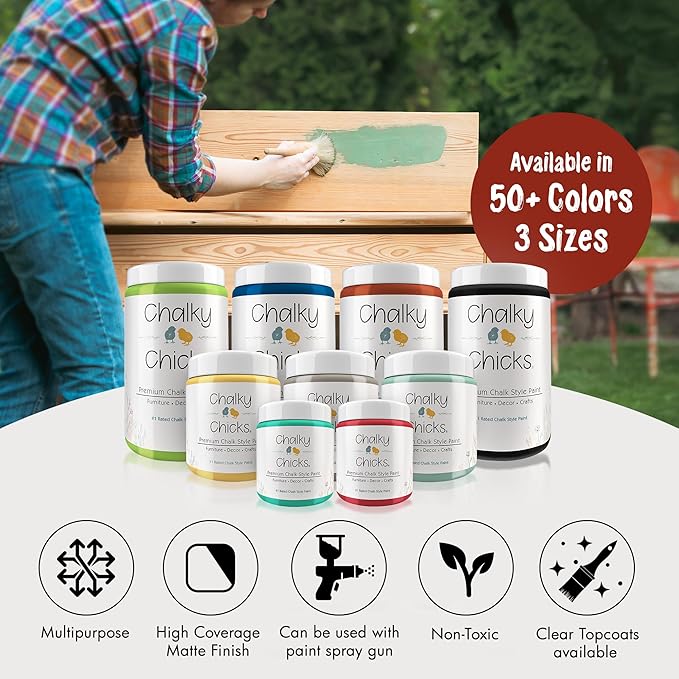 Chalky Chicks All-in-One Chalk Paint for Furniture or Cabinet -16 Fl Oz - Matte Finish Poison Apple (Dark Red) for Metal, Wood Furniture Paint - No Sanding All-in-One for Home Decor & Crafts, USA Made
