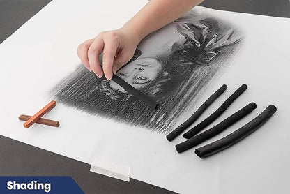 Pacific Arc Large Vine Charcoal Stick 5/Pkg, Soft, Black, Thick Willow Charcoal for Sketching and Drawing