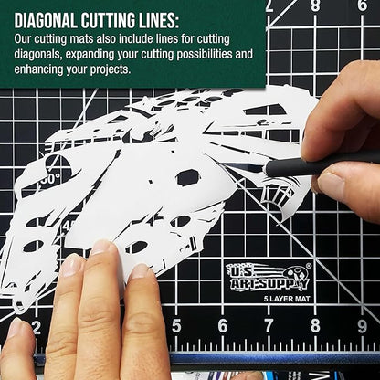 U.S. Art Supply 18" x 24" Self-Healing Cutting Mat 5-Ply (2 Pack) - Double-Sided Green/Black Craft Mat, Non-Slip Cutting Mats for Crafts, Sewing, Quilting, Scrapbooking