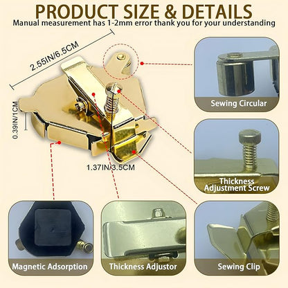 Magnetic Sewing Guide,Upgraded Multi-Purpose Magnetic Seam Guide for Sewing Machine,Quilting Accessory for Professionals&Beginner,Edge Retaining/Positioning/Anti-Curling/Pressing of Topstitching(Gold)