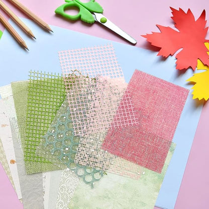 105 Sheets Scrapbook Paper Decorative Textured Paper, FineGood Mesh Fabric Assorted Set Craft Paper for Junk Journal Supplies Scrapbooking Planner Card Making