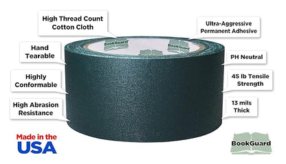 BookGuard 2 inch Premium Bookbinding Repair Cloth Tape, 15 Yard Roll, Forest Green
