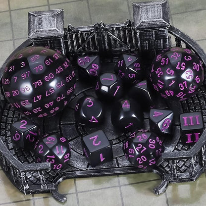 CiaraQ DND Polyhedral Dice Set (15pcs) D4-D100 Game Dice with Dice Bag for Dungeons and Dragons Role Playing Table Games (Black & Purple)