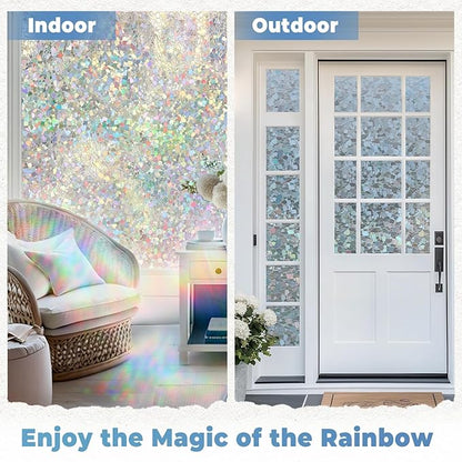 DOWELL Window Privacy Film Rainbow Film, Stained Glass Decorative Sticker, Static Cling Non-Adhesive Glass Clings, Sun Blocking Heat Control Window Coverings for Home Door, 23.6" x 78.7"