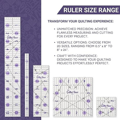 The Quilted Bear Quilting Rulers - Transparent Acrylic Non Slip Quilting, Patchwork & Sewing Ruler with Clear Black Lines & 30, 45 & 60 Degree Angles for Perfect Accuracy & Precision (6.5" x 6.5")