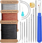 Upholstery Repair Kit, 0.55mm 98 Yard (3 Colors) Waxed Thread with 8 Pcs Heavy Duty Leather Needles for Hand Stitching, Canvas & Quilting - Round Waxed Thread- Black/Gray/Brown
