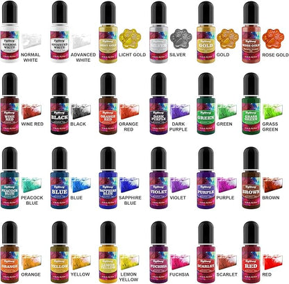 Alcohol Ink Set - 24 Bottles Vibrant Colors High Concentrated Alcohol-Based Ink, Concentrated Epoxy Resin Paint Colour Dye Great for Resin Petri Dish, Coaster, Painting, Tumbler Cup Making(10ml Each)