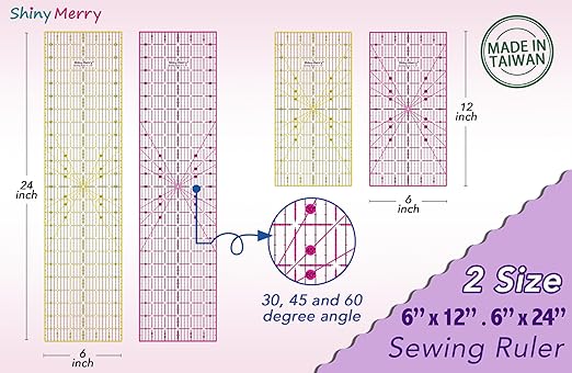 Quilting Ruler 6"x12",Non-Slip Clear Acrylic Sewing Ruler with Easy-to-Read Grid,Yellow & Black Grid Design,Perfect for Fabric,Patchwork,Cutting & Sewing Crafts,Durable Tool for Quilting