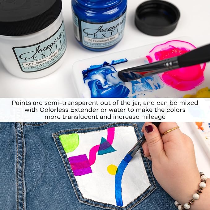 Jacquard Textile Color Fluorescent Yellow - Permanent Fabric Paint for Clothes, Furniture Upholstery, Shoes or Tote Bags – Indoor & Outdoor Fabric Paint – 8 Oz Jar, Upholstery Fabric Paint
