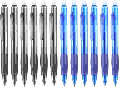 Aozora Erasable Pens Click Fine Point 0.7 mm Retractable Erasable Gel Pens for Completing Sudoku and Crossword Puzzles 12 Pack (Black＆Blue)