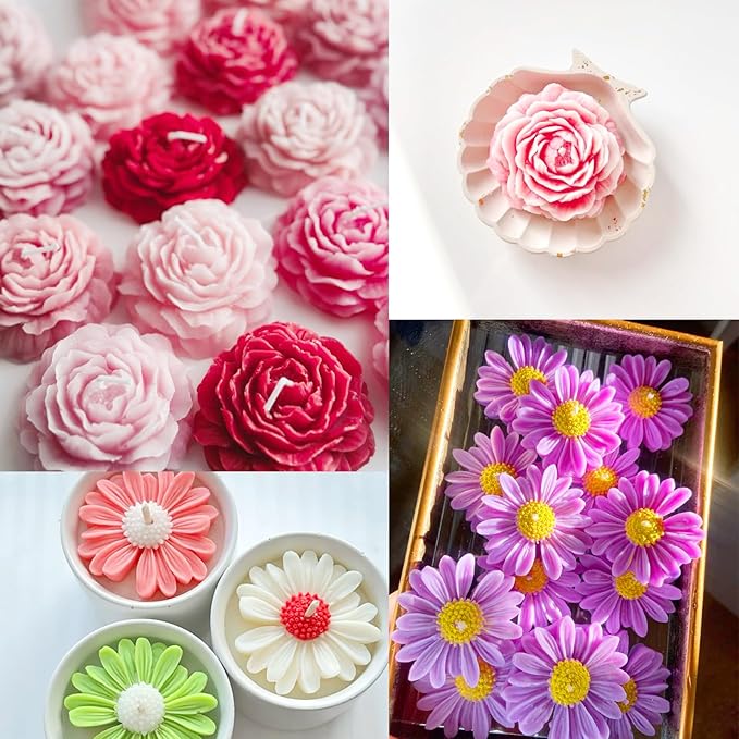JDH 2PCS Peony Candle Mold Daisy Flower Silicone Molds,3D Flower Fondant Mold for DIY Epoxy Resin Casting Handmade Soap Ice Epoxy Resin Concrete Valentine's Day Mother's Day