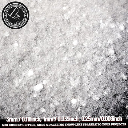 LEOBRO White Glitter, 160g/5.64oz Clear White Chunky Glitter for Crafts, Resin, Body Nail, DIY Decorations