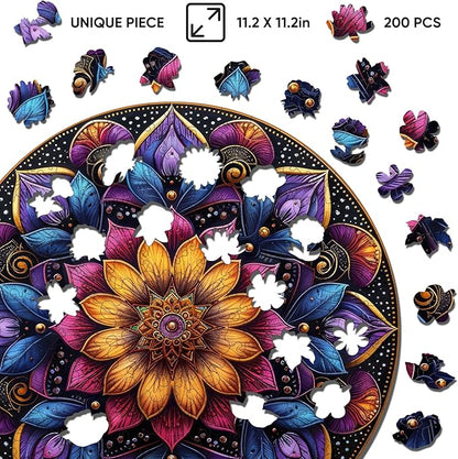 Wooden Puzzles for Adults, Mandala Jigsaw Puzzles 200 Piece, Unique Shapes Family Reunion Puzzle, Exquisite Packaging, Best Gift for Adults and Kids, Family Game, 11.2x11.2 in
