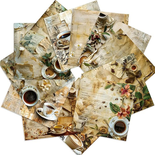 Vintage Coffee Scrapbook Paper Pad Color Patterned Paper 6×6,24 Sheets Single-Sided Scrapbooking CardStock Papers Pad for Holiday Cardmaking DIY Origami Journaling. (R2436, 6inch)
