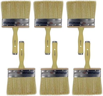 Paint Brush 5 inch, Shed and Fence Stain Block Brush with Screwed Handle for Decks, Walls and Heavy-Duty Painting Projects, Poly/Bristle Blended(6-Pieces)