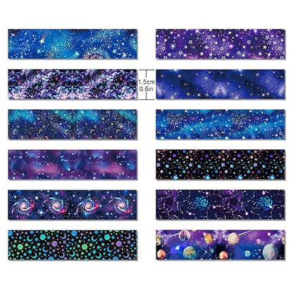 12 Rolls Starry Sky Washi Tape Set, Vintage Washi Tape Decorative Paper Stickers Decorative Tape for Craft,Galaxy Art Scrapbook,DIY Journal Set,Planner,Gift Wrapping,Party Decor