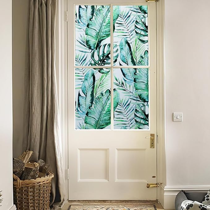 DKTIE Nature Pattern Rainbow Window Film Decorative Stained Glass Window Film Static Cling Films Easy Apply Removable Comes with Tools (U560-Reeded Glass, 17.7" x 118.1")