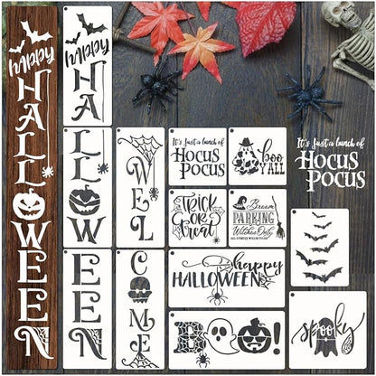 Halloween Stencils for Painting on Wood Door Sign Reusable Large Holiday Stencil for Crafts Canvas Wall Shirts Cookie Drawing Paint Decorating (Halloween Sign)