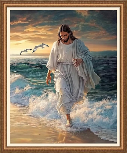 Disnesart Cross Stitch Stamped Full Embroidery Kits DIY 11CT Cotton Thread Printed DIY Needlepoint Kits Craft Needlework Set Cross-Stitch Stamped Sets-Jesus by The Sea 16x20 inch