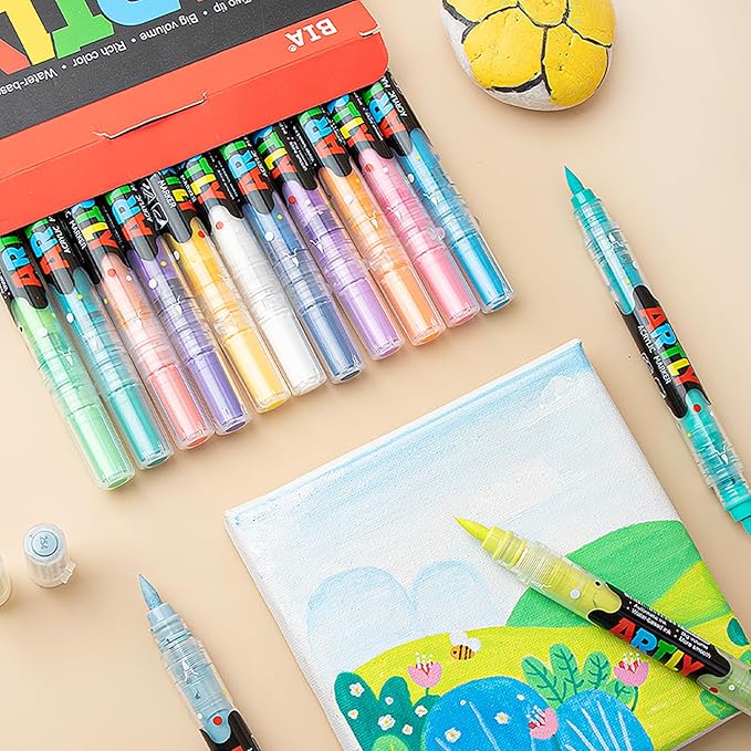 96 Colors Paint Markers, Dual-Color Acrylic Pens with Brush Tips, Double Tipped for Rocks & Art Supplies (48pcs/96colors)