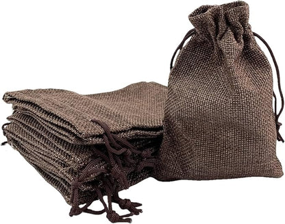 Palmhomee Pack of 25 Burlap Gift Bags with Drawstring Linen Jewelry Pouches Wedding Hessian Jute Bags for Birthday Jewelry and Treat Pouches Party Wedding Favors Gift Art and DIY Craft   (4x5.6 Inch, Coffee)