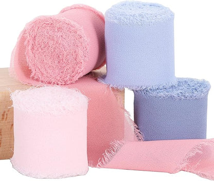 TONIFUL 4 Rolls Pink & Blue Chiffon Ribbon 1 1/2 Inch 5.5 Yards Fabric Silk for Gift Wrapping, Wedding Party Decoration, Flower Bouquet, Bows Making, DIY Crafts