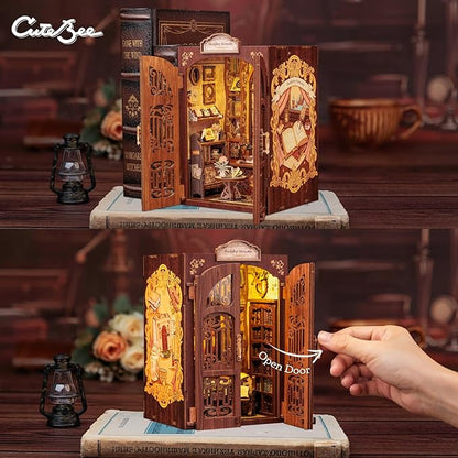 CUTEBEE Book Nook Kit - DIY Miniature House Kit for Adults and Teens, Dollhouse Booknook Tiny House Model Build Bookshelf Decor, Gifts for Family, Friends
