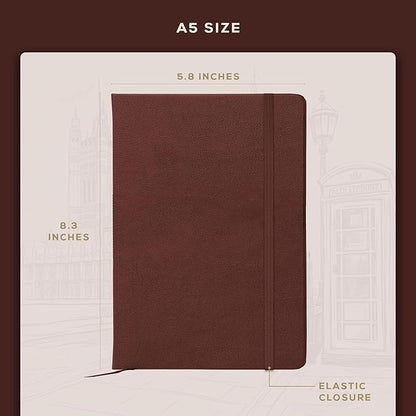 Beechmore Books A5 Sketch Book – 5.8"x8.3" Premium Vegan Leather Hardcover Sketchbook, 96 Thick 300gsm Perforated Ivory Pages, Ideal for Sketching, Watercolor & Mixed Media, Includes Back Pocket