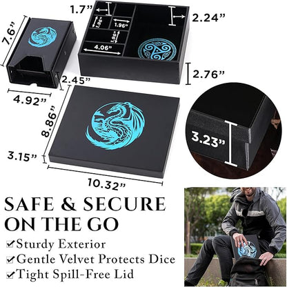 Soar Forge Dice Tray and Dice Tower for DND and RPG - All-in-One Game Roamer Tray & Large Tower for Random Rolls - Stores Your Sets, Mini's and More Compatible with D&D (Blue Dragon)