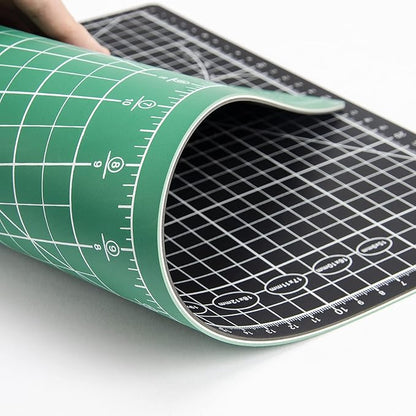 Ecraft Self Healing Sewing Mat - 9" x 12" Double Sided 5-Ply Cutting Mat for Craft, Sewing, Fabric,Quilting,Scrapbooking Project - Rotary Board Mats in Green/Black