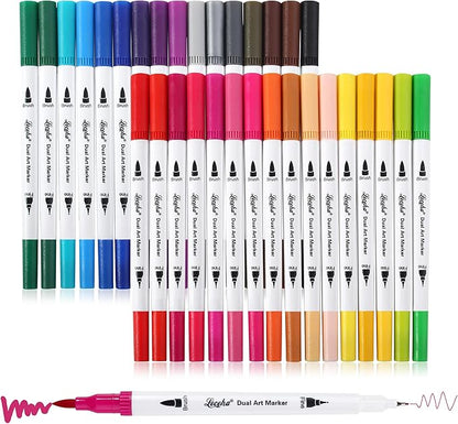 Dual Tip Art Markers Pens for Kids Adult Coloring Books Artist Fine and Brush Tip Colored Pens Water-color Pens for Journaling Note Taking Writing Planning Art Project