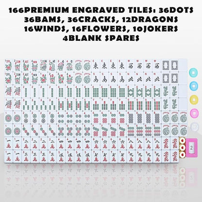NEW American Mahjong Game Set,166 Premium White Tiles with Portable Metal Dices，4 All-in-One Racks with Pushers, Mah-Jong Games Sets, Ma Jong Tile Game FASHION