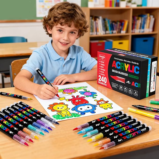 Acrylic Paint Markers Pens, 168 Vivid Colors Acrylic Markers Set,Direct Liquid Type, Stackable Color, Odorless Soft Head，Markers for School，Tooli Art ，Fabric & Creative Crafts (168)