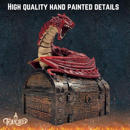 Forged Dice Co. Wyvern Dice Box with Lock and Key - Dragon Storage Chest Compatible with Dungeons and Dragons, D&D Miniatures, Dnd Accessories - Fits up to 4 Standard Polyhedral Sets - Red