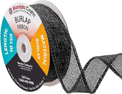 Mandala Crafts Black Burlap Ribbon 1 Inch Wide Jute Ribbons for Crafts - 20 Yds Roll Rustic Burlap Wrap Trim Ribbons for Wreaths Bows Wedding Party Decoration