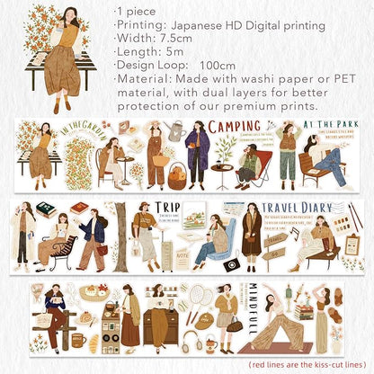 WT Pre-Cut Planner's Day 2 Washi Tape, Single Roll, Original Designs, Decorative Masking Tape for Journals, Planners, Scrapbooking, DIY Paper Projects