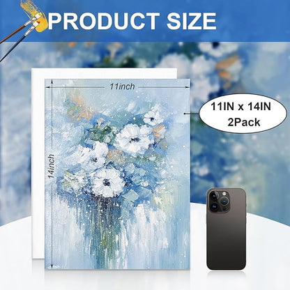 ESRICH Canvas Boards for Painting, 2 Pack Canvas for Painting 11x14 Cotton Primed Acid Free Blank Canvas Panels for Oil Paint, Watercolor, Acrylic Paint, Gouache and Tempera.