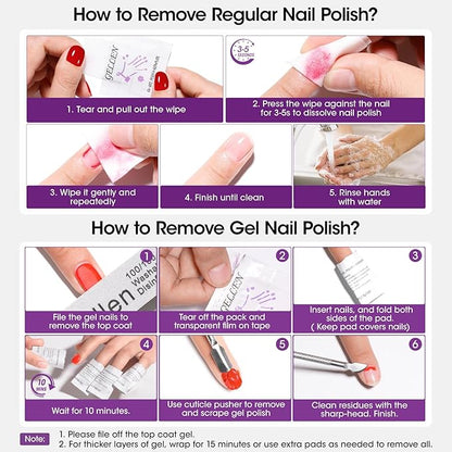 Gellen Gel Polish Remover Pad Kit, Acetone Polish Remover Pads & Alcohol Pads Cleanser Wipes, 400 Pack Travel Kit Professional Individually Wrapped Quick Easy with Glycerin Moisturizing