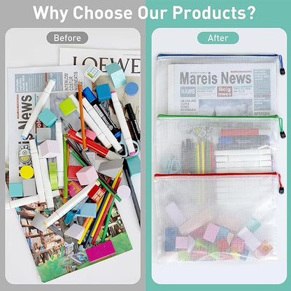 9pcs Mesh Zipper Pouch Bags, B5 Mesh Pouch, Plastic Zipper Pouches, 9 Colors for Organizing, Board Game Storage, Travel, School, Office