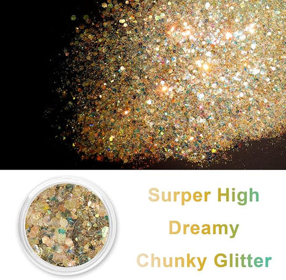 Renfio Opal Chunky Glitter, 1.75oz/50g Glod Glitter, Dreamy High Sparkle Glitter for Crafts Holographic Fine Glitter Mix Iridescent Glitters Flake for Resin Nails Hair DIY Snow Globe - Autumnal Lake