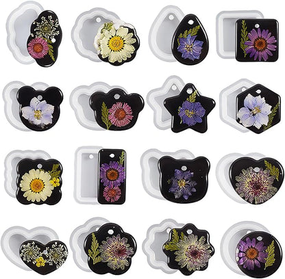 16 Pack Pendant Mold Earring Mold Rectangle Pendant - Resin Casting Silicone Molds for Home Decor & Candle Making Wave Spiral Mold