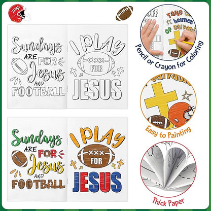 JAPBOR Football Coloring Books for Kids - 24PCS Mini Christian Themed Color Book Bulk Party Favors, Religious Jesus Bible Small Colour Pages for Sunday School Church Classroom Drawing Painting Games