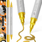 ARTISTRO 2 Gold Dual-Tip Acrylic Paint Pens - Multisurface Metallic Markers for Glass, Rock, Fabric, Wood, Plastic & More - 1 mm Fine & Brush Tips