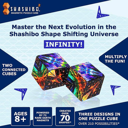 Shashibo Squared Shape Shifting Box – Next Generation XL STEM Magnetic Fidget Cube That Transforms Into Over 70 Shapes – Pairs w/All Shashibo Cubes - Download Fun in Motion Toys Mobile App (Infinity)