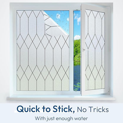 rabbitgoo Window Privacy Film for Glass Windows, Frosted Glass Cling with Decorative Moroccan Lattice, Removable Heat Control Sun Blocking Door Covering Sticker for Home Bathroom, 11.8 x 157.4 inches